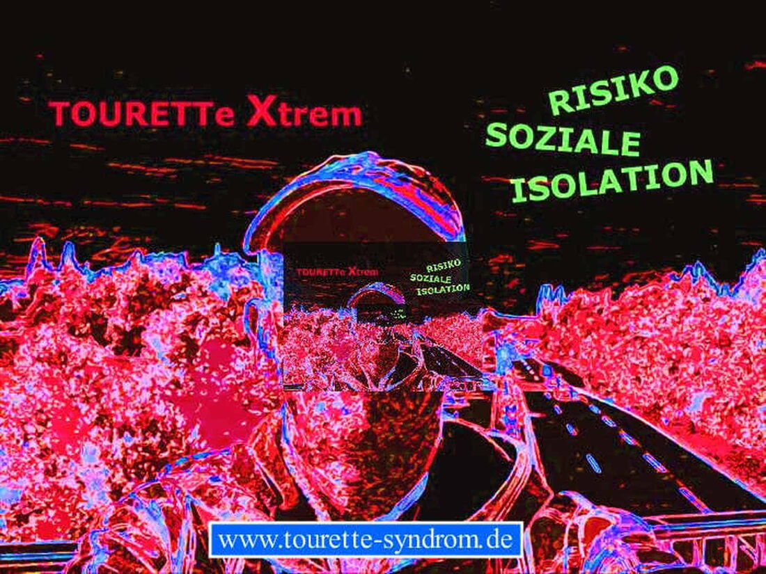 Fotomontage: Im Vordergrund Hermann's Kopf, im Hintergrund eine Straße und Bäume, die sich mit dem Kopf vermischen; alles in rot-blau-schwarzer Farbe.