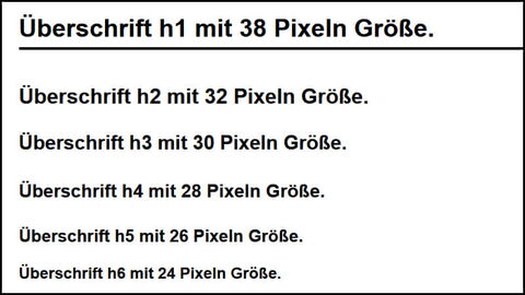 Bildschirmfoto: Die sechs Überschriften im direkten Vergleich untereinander.