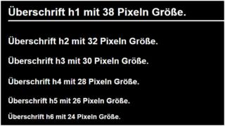 Bildschirmfoto: Die sechs Überschriften im direkten Vergleich untereinander.