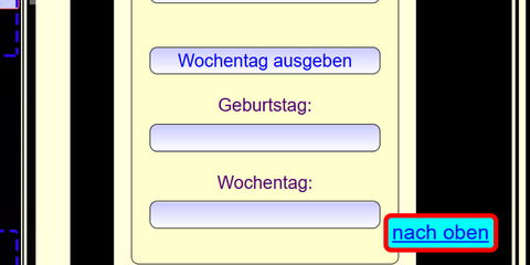 Bildschirmfoto: Der Toplink mit blauer Schrift "nach oben" auf hellblauem Grund mit rotem Rahmen rechts unten im Bild.
