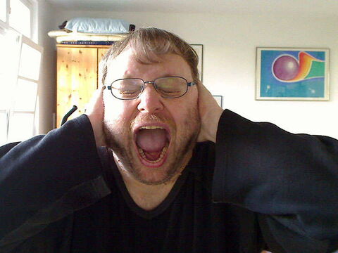 Foto: Ich schreie und halte mir gleichzeitig die Ohren zu, während ich die Augen zusammenkneife.