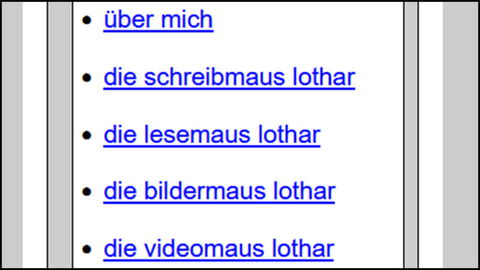 Bildschirmfoto: Unbesuchte blaue Links in der Hauptnavigation in der linken Spalte.