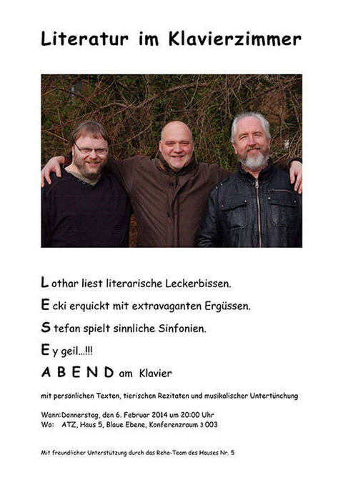 Grafik: Dies war das Ankündigungsplakat für unsere gemeinsame, erste Lesung in Saarbrücken.