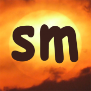 Grafik: Die Buchstaben 's' und 'm' für 'Schreibmaus' vor einer untergehenden Sonne.
