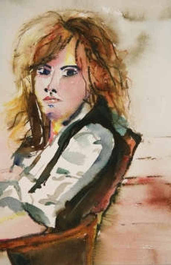 Gemälde: Eine junge Frau schaut ernst bis verbittert zum Betrachter.
