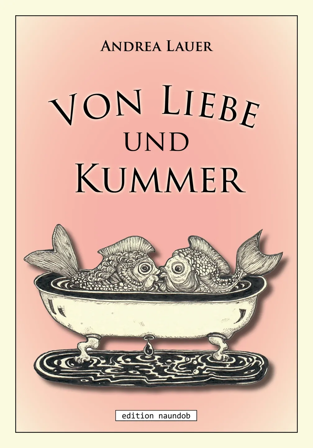 Grafik: Zwei große Fische küssen sich in einer kleinen Badewanne. Unten läuft Wasser heraus.